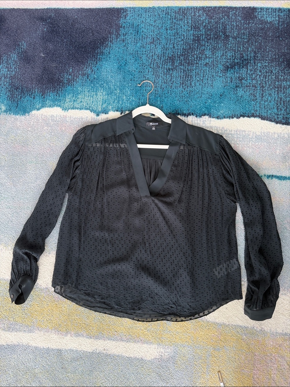 Madewell Long Sleeve Popover Top | Black | M